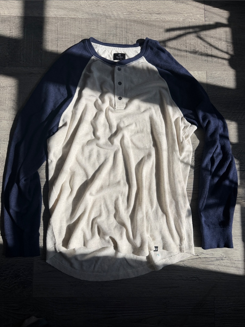 Waffle Henley Raglan Top in Navy & Cream